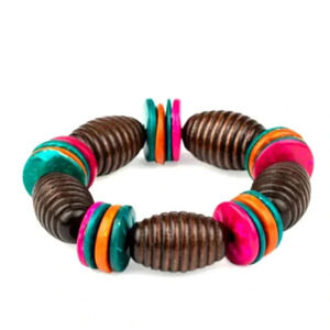 NWT Multicolor Brown Wooden Disc Beads Fashion Accessories Women's Brace…